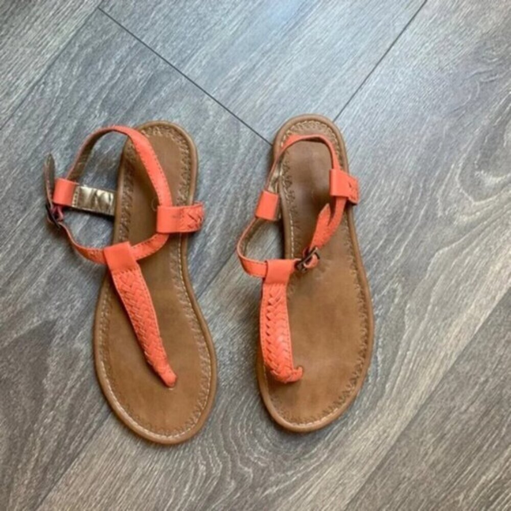 Aldo Women's T-Strap Flat Sandals Size 7 Braided Coral Pink Boho Chic Peasant - Picture 7 of 16